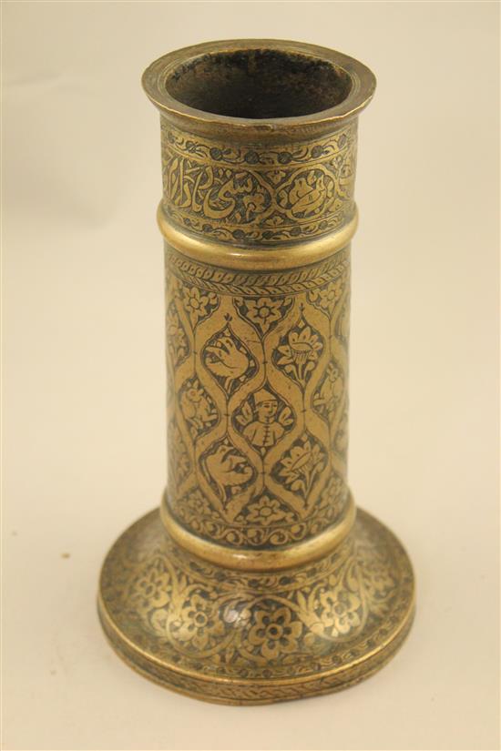 A Persian cast brass torch stand, Qajar dynasty, 22.5cm